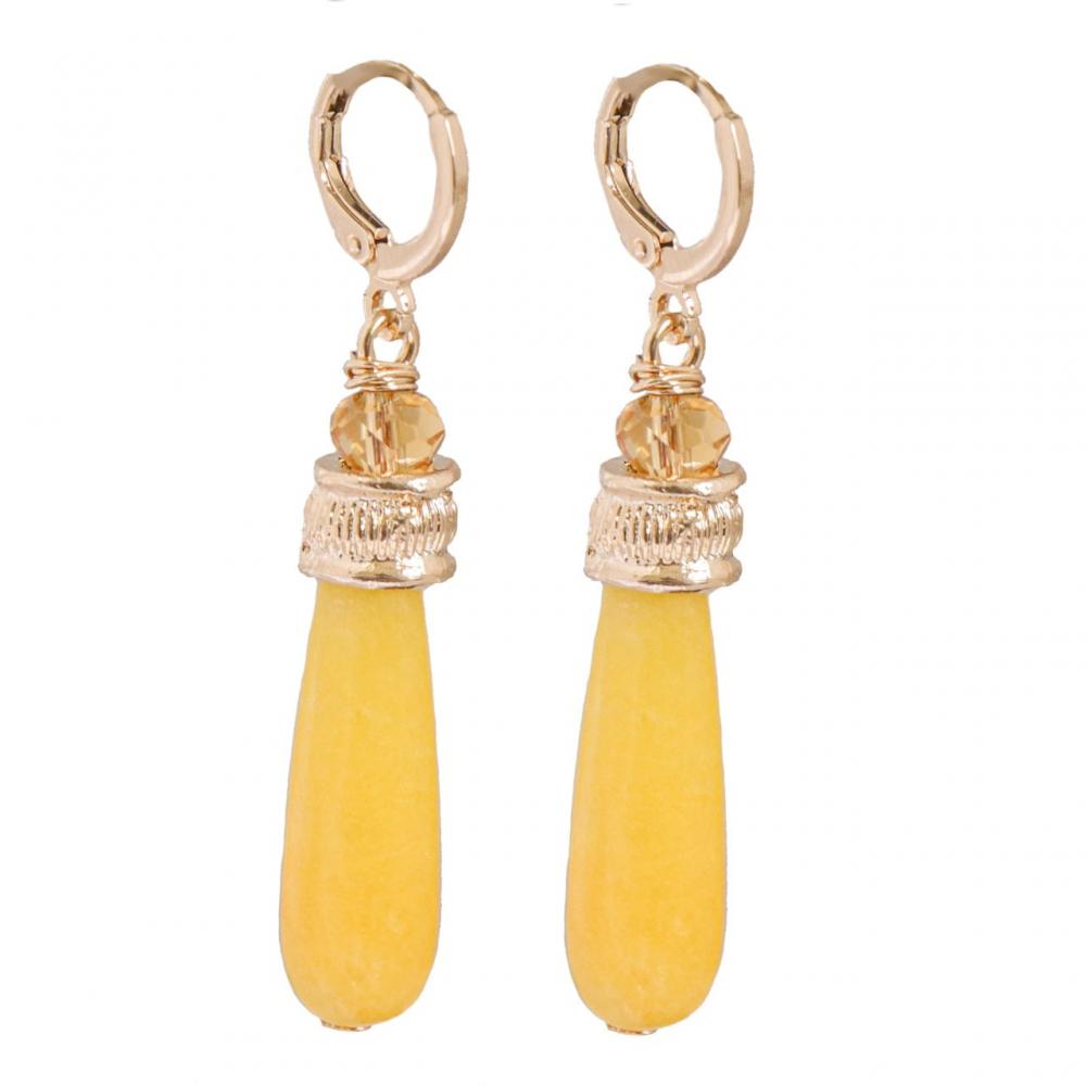 Brinco com pedra natural jade amarela e cristal amarelo folheado em ouro 18K